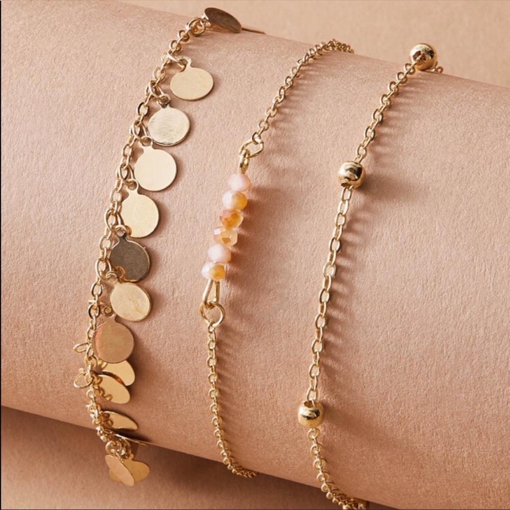 {3pcs} gold dangle ankle bracelets - Picture 3 of 4